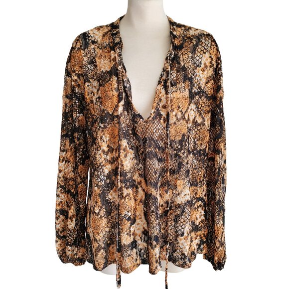 Free People Out For The Night Top Snake Combo Blouse Size S - Picture 4 of 16